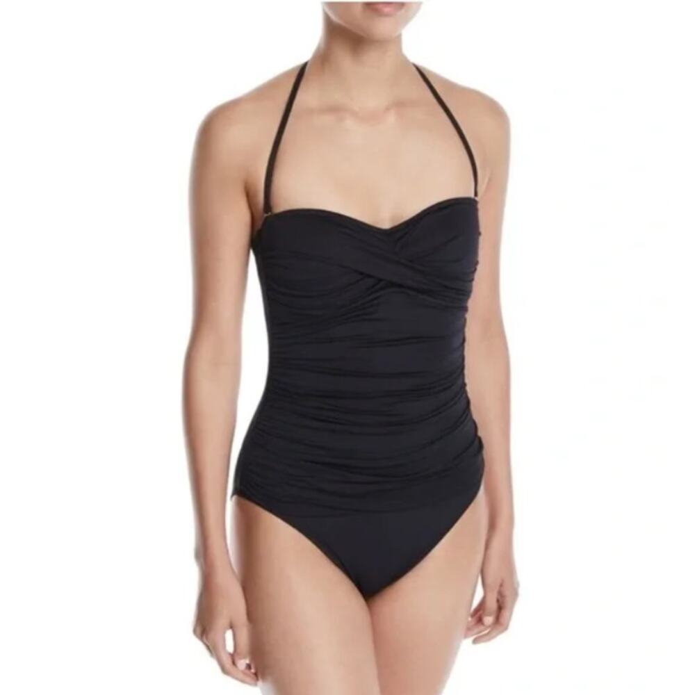 La Blanca Swimsuit Womens 6 Island Goddess Ruched Front Bandeau One Piece FLAW‎
